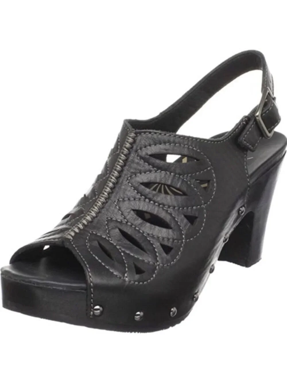 Dansko Rowena Cutout Leather Slingback Clog Black Sandals Womens 10